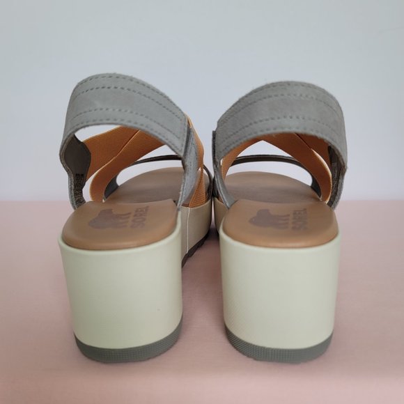 SOREL Cameron Flatform Slingback Suede/Fabric Sandals-Chrome Grey/Chalk Size 9⭐ - Picture 13 of 16